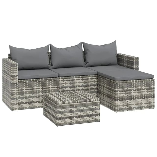 vidaXL 3-tlg Garten-Lounge-Set mit Kissen Grau Poly Rattan Modell 6
