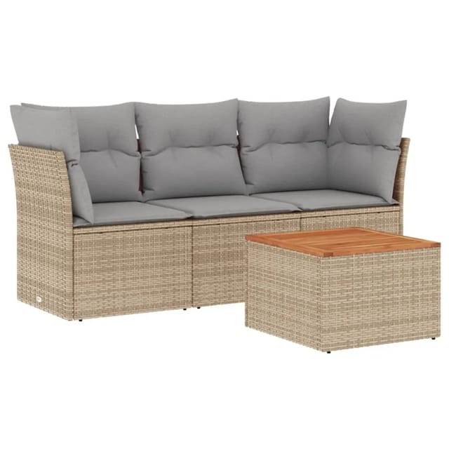 vidaXL 4-tlg Garten-Sofagarnitur mit Kissen Beige Poly Rattan Modell 52