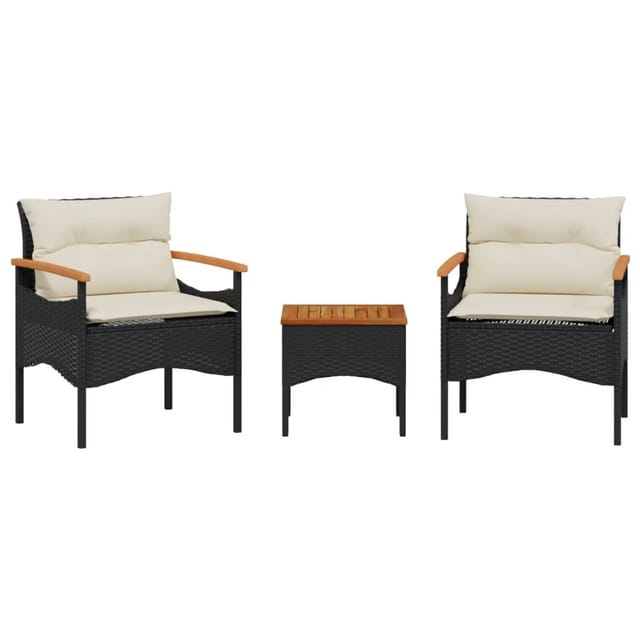 vidaXL 3-tlg Garten-Sofagarnitur mit Kissen Schwarz Poly Rattan Modell 15
