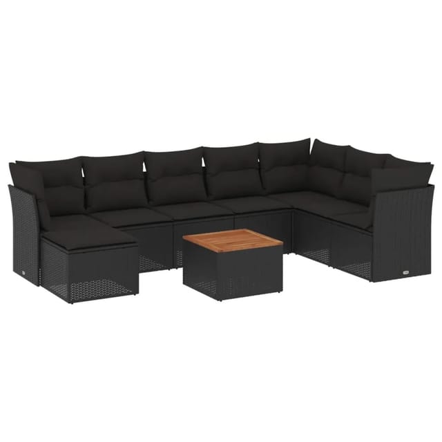 vidaXL 9-tlg Garten-Sofagarnitur mit Kissen Schwarz Poly Rattan Modell 135