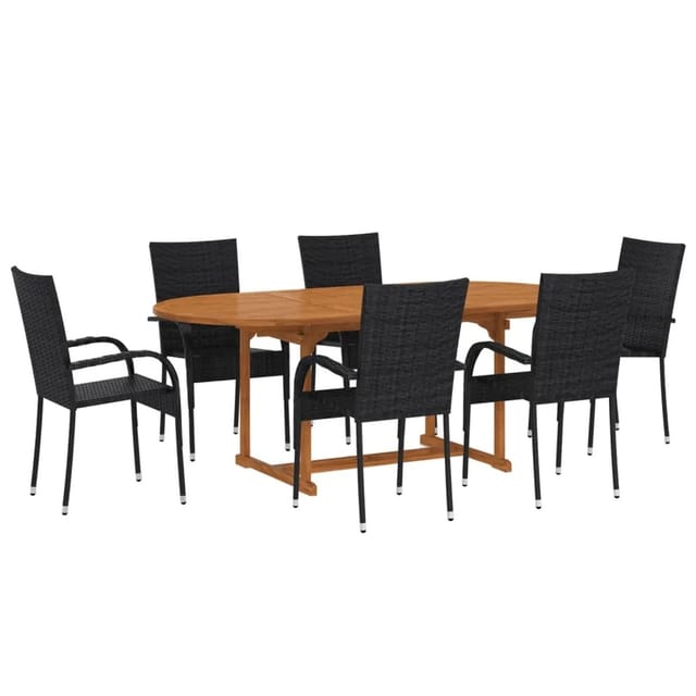 vidaXL 7-tlg Garten-Essgruppe Poly Rattan Schwarz Modell 21