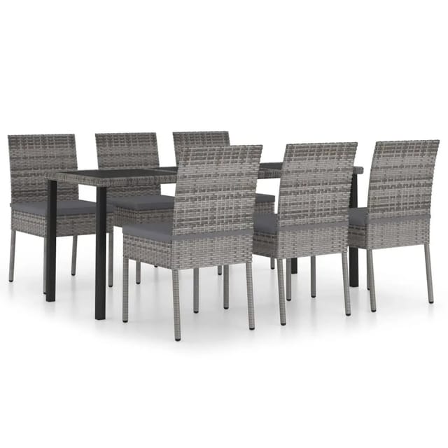 vidaXL 7-tlg Garten-Essgruppe Poly Rattan Grau Modell 2