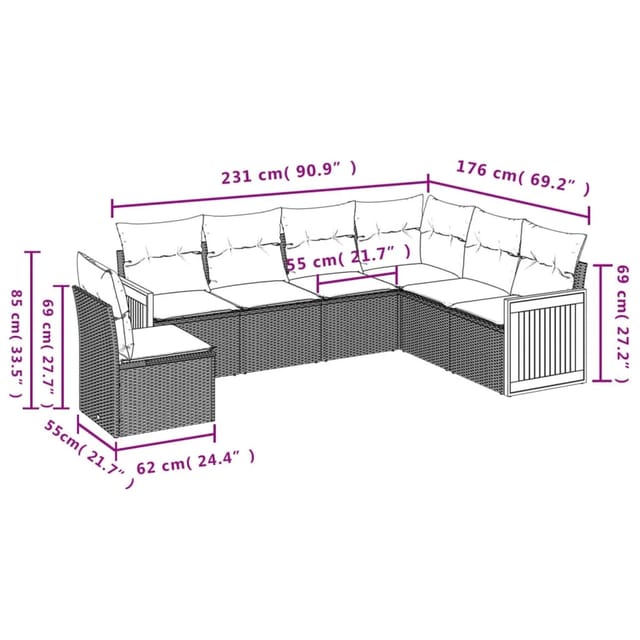 vidaXL 6-tlg Garten-Sofagarnitur mit Kissen Grau Poly Rattan Modell 144