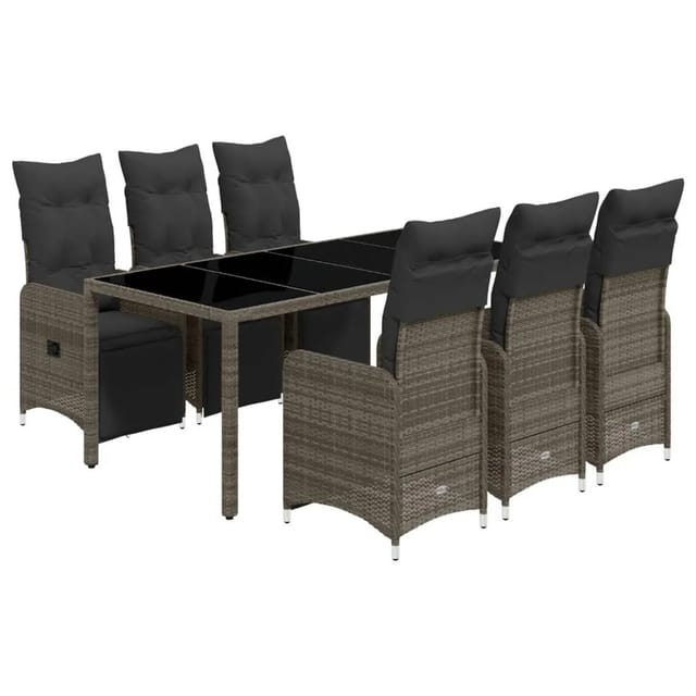 vidaXL 7-tlg Garten-Bistro-Set mit Kissen Grau Poly Rattan Modell 16