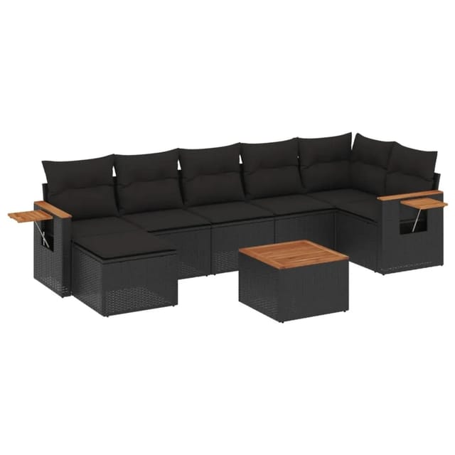 vidaXL 8-tlg Garten-Sofagarnitur mit Kissen Schwarz Poly Rattan Modell 197