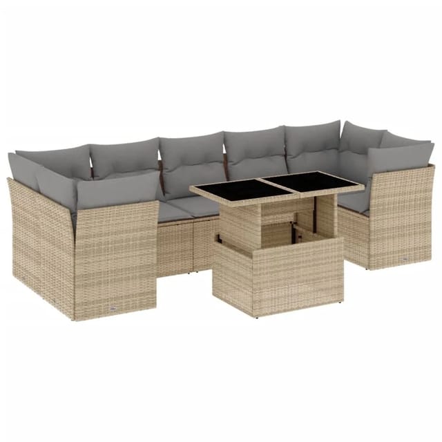 vidaXL 8-tlg Garten-Sofagarnitur mit Kissen Beige Poly Rattan Modell 331