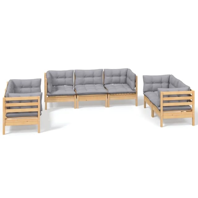 vidaXL 7-tlg Garten-Lounge-Set mit Grauen Kissen Kiefer Massivholz Modell 5