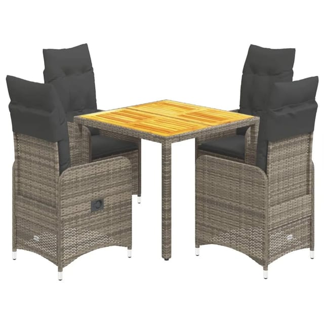 vidaXL 5-tlg Garten-Bistro-Set mit Kissen Grau Poly Rattan Modell 7
