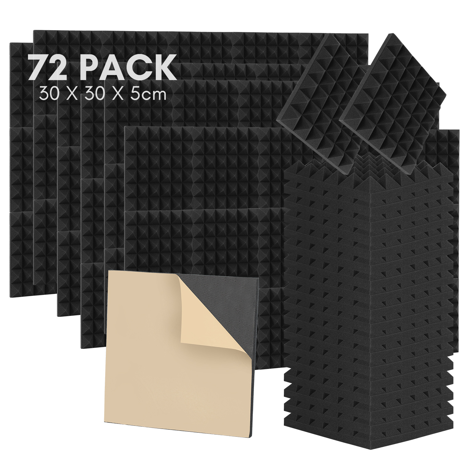 Randaco 72 Stück Akustikschaumstoff Akustikschaum Matten 30 X 30 X 5cm Schalldämmmatten Zur Effektiven Schaumstoff Fliesen Pyramide Schwarz