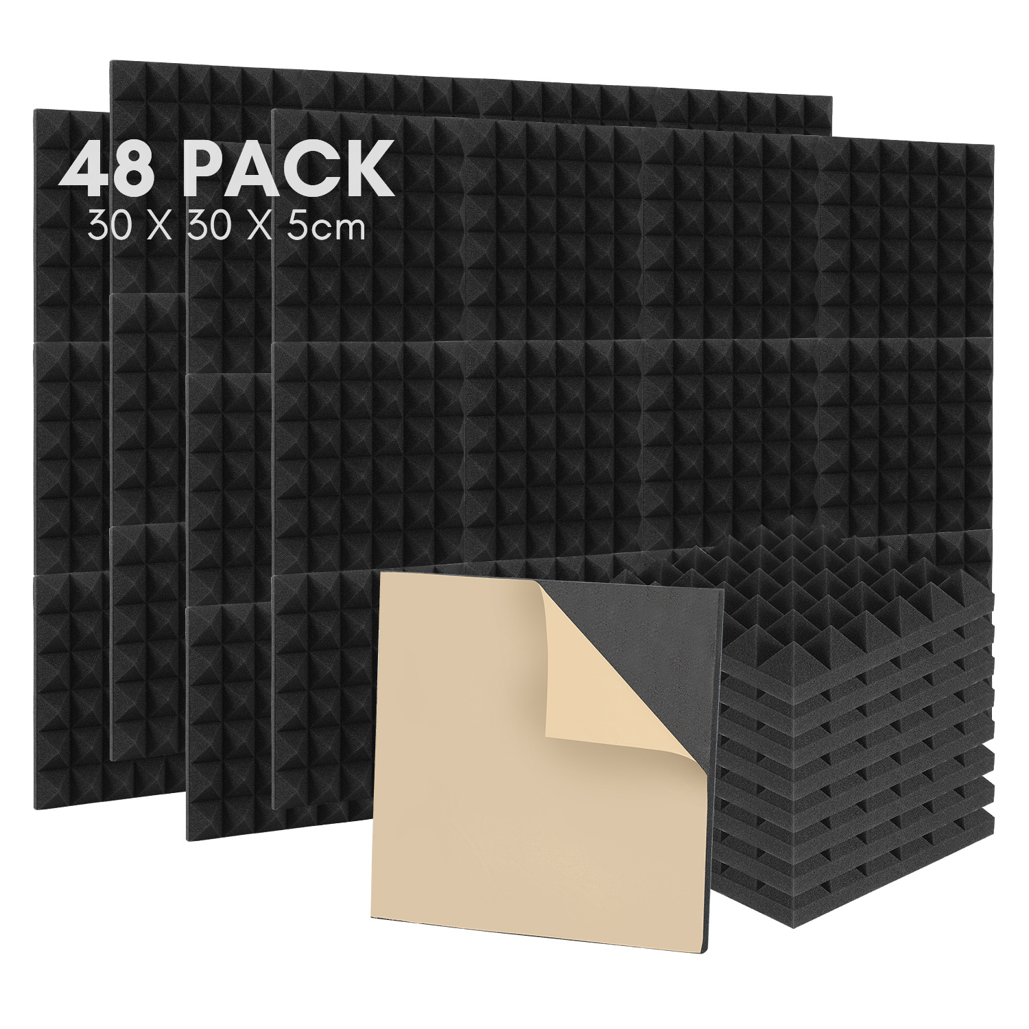 Randaco 48 Stück Akustikschaumstoff Akustikschaum Matten 30 X 30 X 5cm Schalldämmmatten Zur Effektiven Schaumstoff Fliesen Pyramide Schwarz