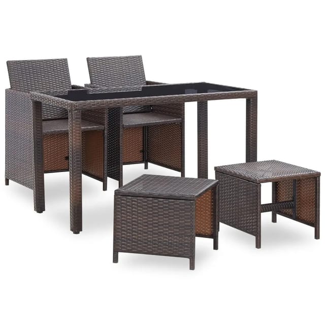 vidaXL 5-tlg Garten-Essgruppe mit Auflagen Poly Rattan Braun Modell 1
