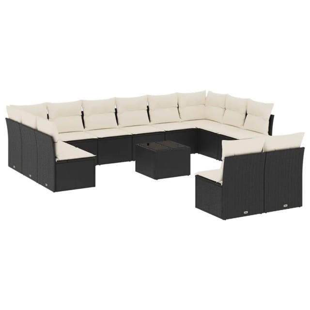 vidaXL 13-tlg Garten-Sofagarnitur mit Kissen Schwarz Poly Rattan Modell 13