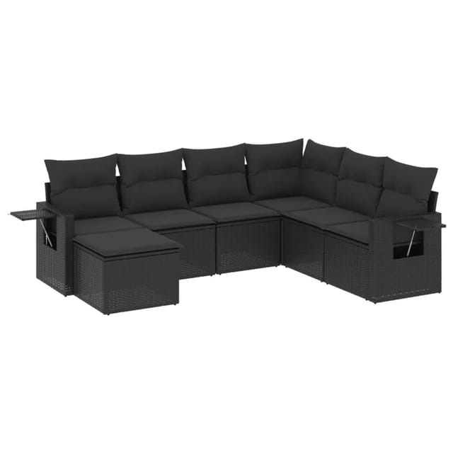 vidaXL 7-tlg Garten-Sofagarnitur mit Kissen Schwarz Poly Rattan Modell 141