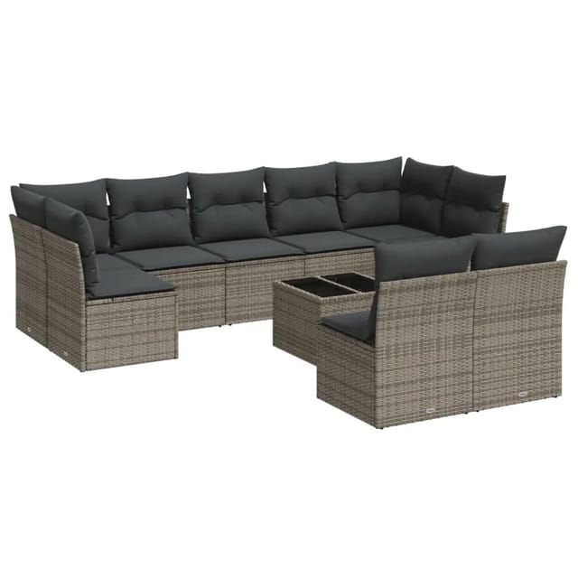 vidaXL 10-tlg Garten-Sofagarnitur mit Kissen Grau Poly Rattan Modell 30