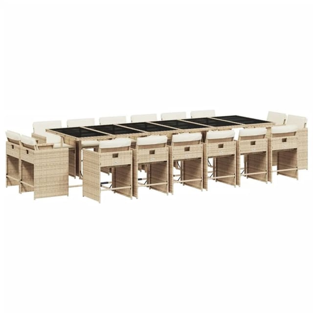 vidaXL 17-tlg Garten-Essgruppe mit Kissen Beige Poly Rattan Modell 2