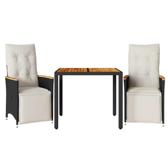 vidaXL 3-tlg Garten-Bistro-Set mit Kissen Schwarz Poly Rattan Modell 7