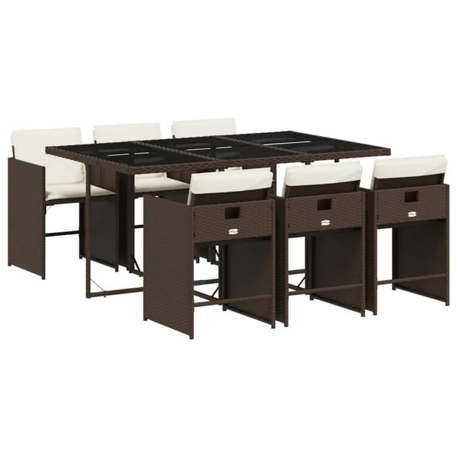 vidaXL 7-tlg Garten-Essgruppe mit Kissen Braun Poly Rattan Modell 31