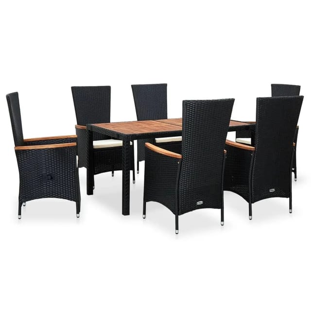 vidaXL 7-tlg Garten-Essgruppe Poly Rattan Akazienholz Schwarz Modell 4