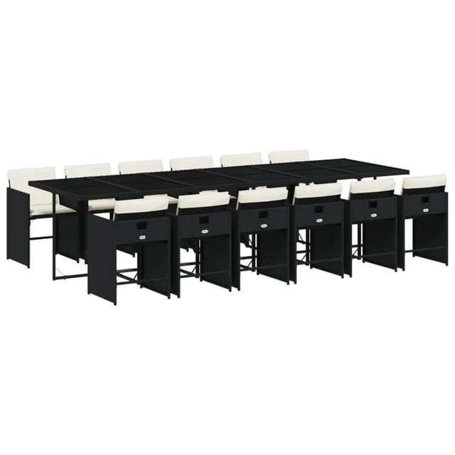 vidaXL 13-tlg Garten-Essgruppe mit Kissen Schwarz Poly Rattan Modell 7