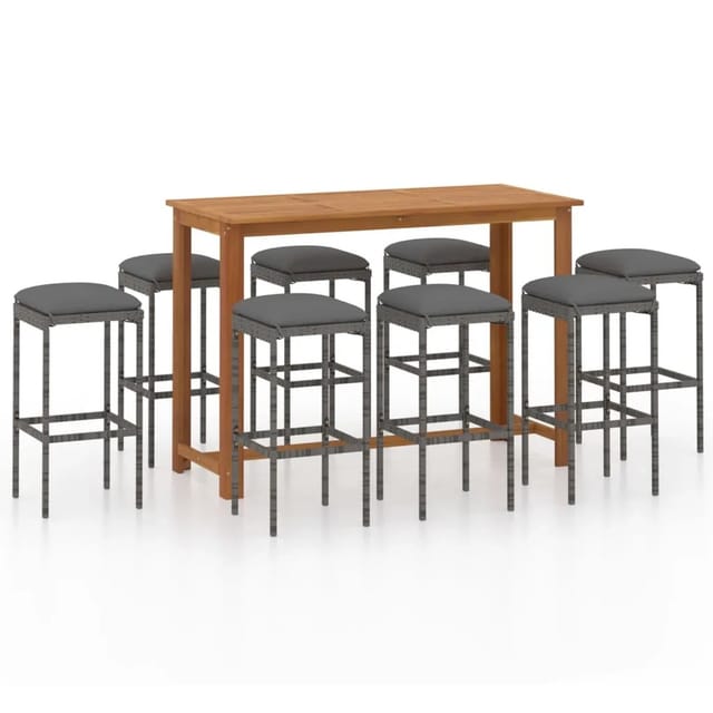 vidaXL 9-tlg Gartenbar-Set mit Kissen Grau Modell 2