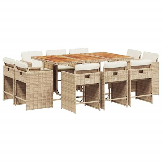 vidaXL 11-tlg Garten-Essgruppe mit Kissen Beige Poly Rattan Modell 4