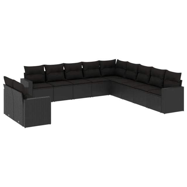 vidaXL 11-tlg Garten-Sofagarnitur mit Kissen Schwarz Poly Rattan Modell 34