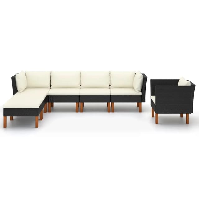 vidaXL 7-tlg Garten-Lounge-Set Poly Rattan Eukalyptusholz Schwarz