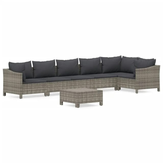 vidaXL 7-tlg Garten-Lounge-Set mit Kissen Grau Poly Rattan Modell 48