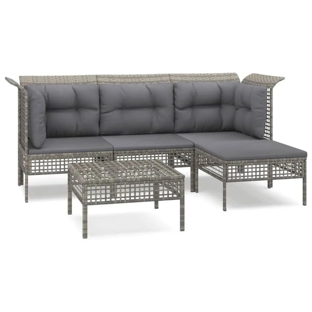vidaXL 5-tlg Garten-Lounge-Set mit Kissen Grau Poly Rattan Modell 50