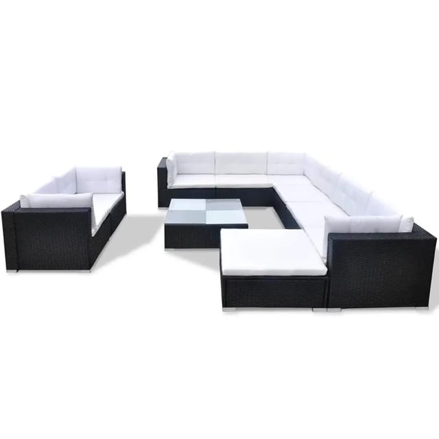 vidaXL 10-tlg Garten-Lounge-Set mit Auflagen Poly Rattan Schwarz Modell 5