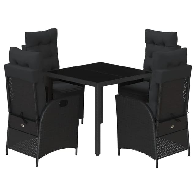 vidaXL 5-tlg Garten-Essgruppe mit Kissen Schwarz Poly Rattan Modell 194