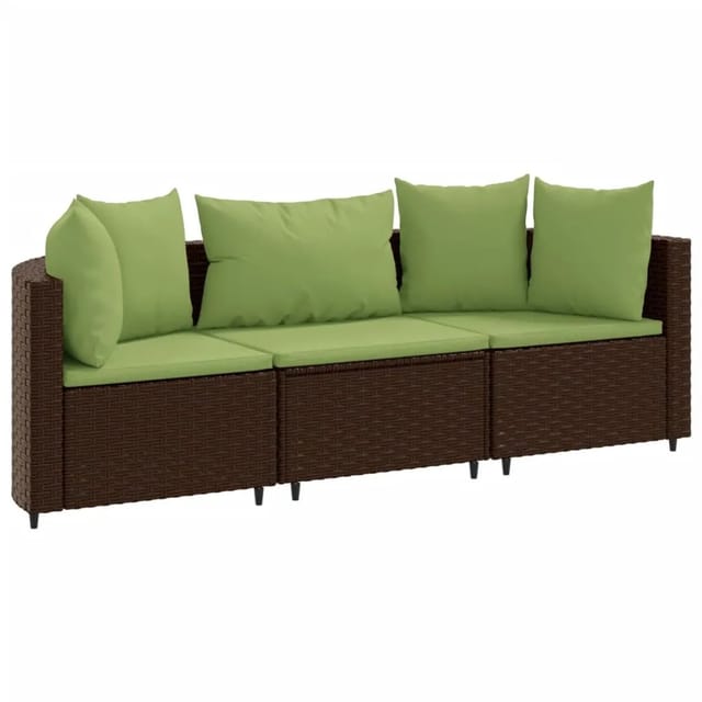 vidaXL 3-tlg Garten-Sofagarnitur mit Kissen Braun Poly Rattan Modell 3