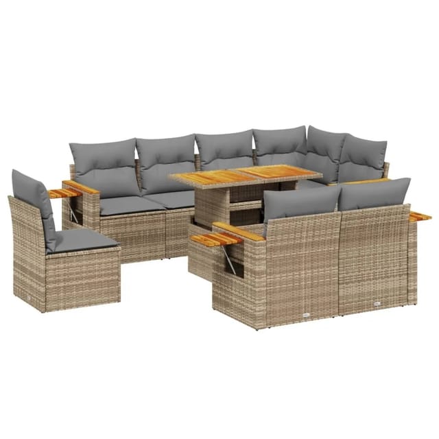 vidaXL 9-tlg Garten-Sofagarnitur mit Kissen Beige Poly Rattan Modell 275