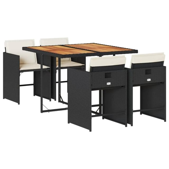 vidaXL 5-tlg Garten-Essgruppe mit Kissen Schwarz Poly Rattan Modell 172