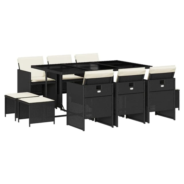 vidaXL 11-tlg Garten-Essgruppe mit Kissen Schwarz Poly Rattan Modell 11