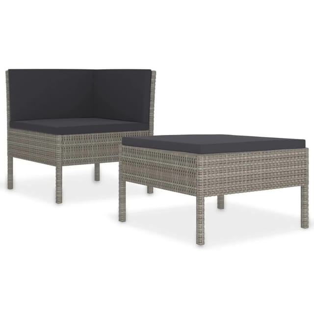 vidaXL 2-tlg Garten-Lounge-Set mit Auflagen Poly Rattan Grau Modell 2