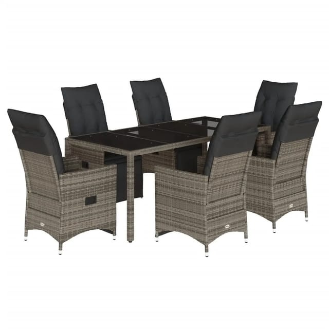 vidaXL 7-tlg Garten-Bistro-Set mit Kissen Grau Poly Rattan Modell 6