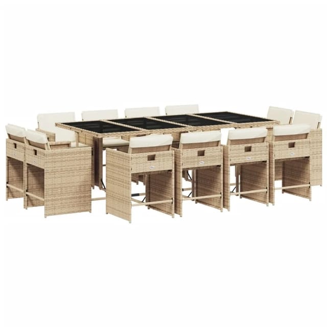 vidaXL 13-tlg Garten-Essgruppe mit Kissen Beige Poly Rattan Modell 2