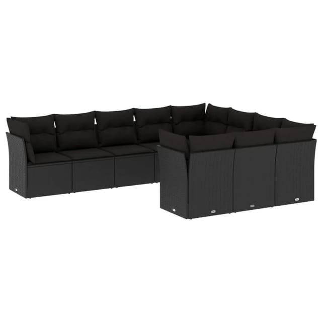 vidaXL 10-tlg Garten-Sofagarnitur mit Kissen Schwarz Poly Rattan Modell 6