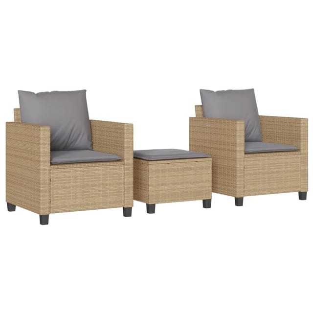 vidaXL 3-tlg Bistro-Set mit Kissen Beige Poly Rattan Modell 16