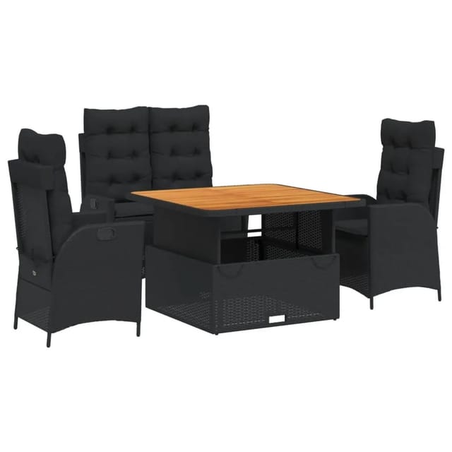 vidaXL 4-tlg Garten-Essgruppe mit Kissen Schwarz Poly Rattan Modell 5