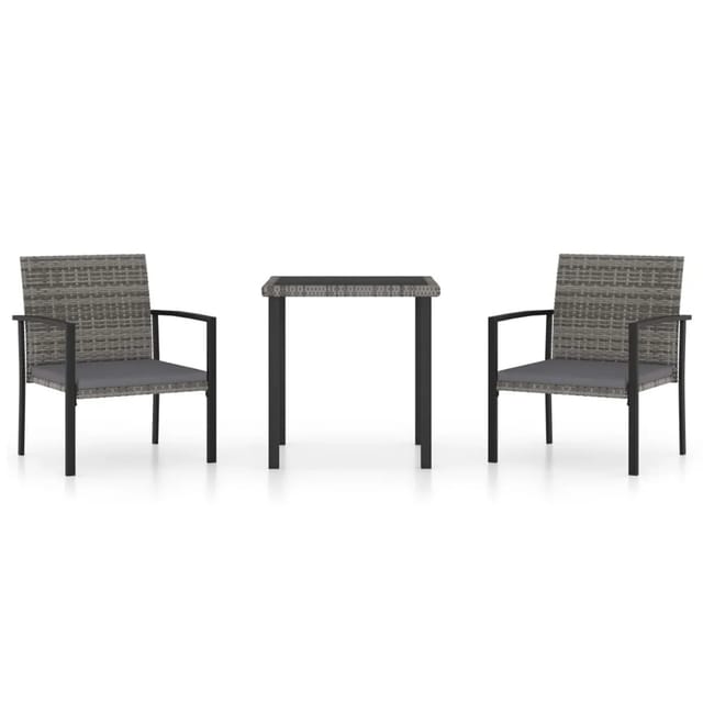 vidaXL 3-tlg Garten-Essgruppe Poly Rattan Grau Modell 2