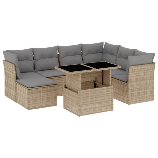vidaXL 8-tlg Garten-Sofagarnitur mit Kissen Beige Poly Rattan Modell 333