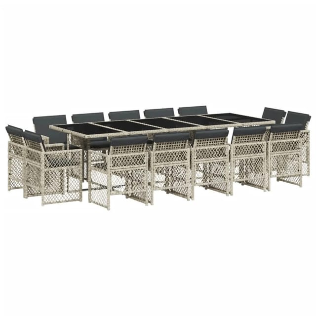 vidaXL 15-tlg Garten-Essgruppe mit Kissen Hellgrau Poly Rattan Modell 8