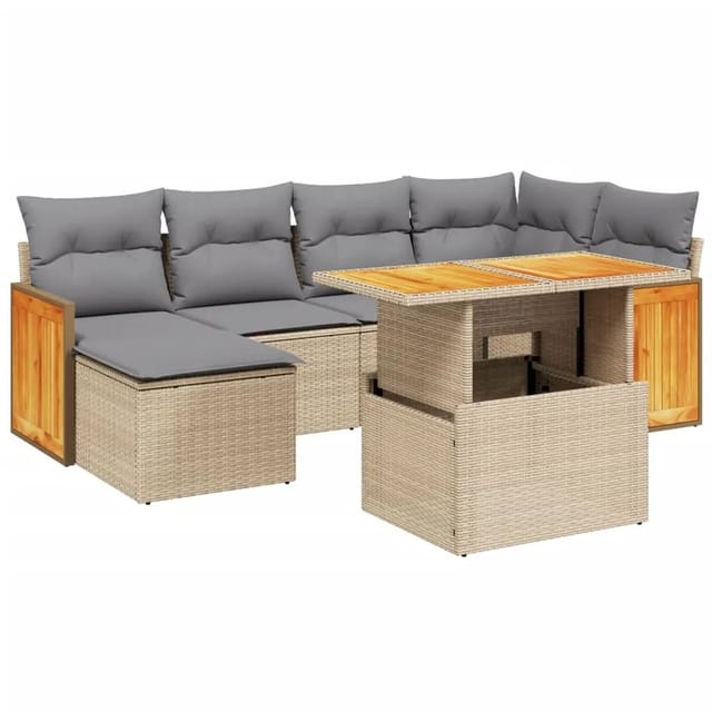 vidaXL 7-tlg Garten-Sofagarnitur mit Kissen Beige Poly Rattan Modell 420