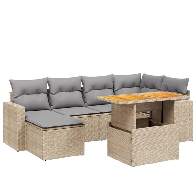vidaXL 7-tlg Garten-Sofagarnitur mit Kissen Beige Poly Rattan Modell 417