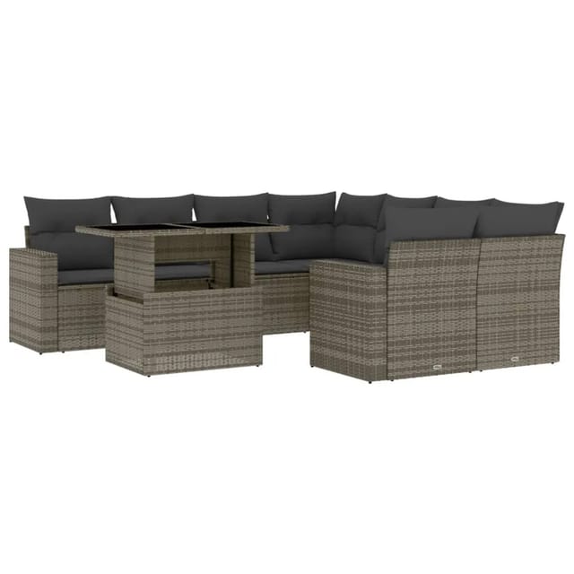 vidaXL 9-tlg Garten-Sofagarnitur mit Kissen Grau Poly Rattan Modell 118