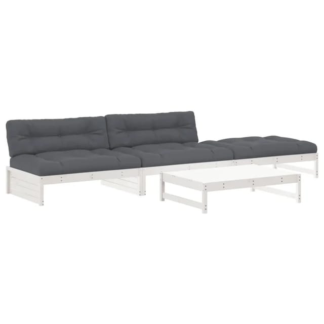vidaXL 4-tlg Garten-Lounge-Set mit Kissen Weiß Massivholz Modell 2