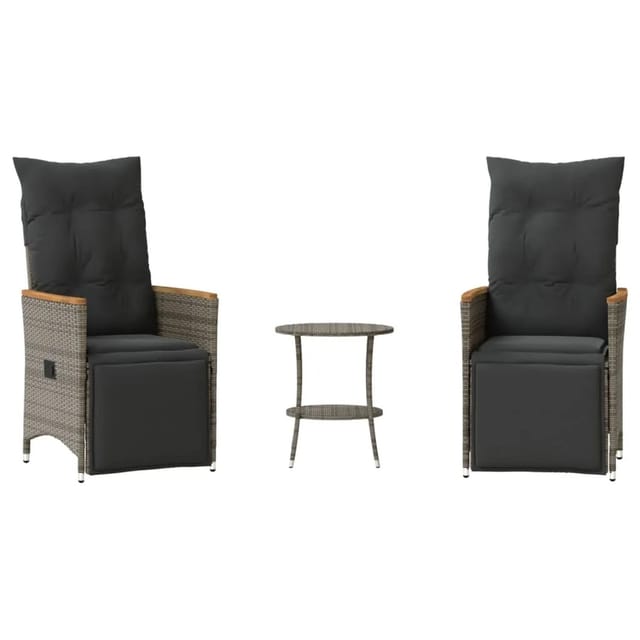 vidaXL 3-tlg Bistro-Set mit Kissen Grau Poly Rattan Modell 15