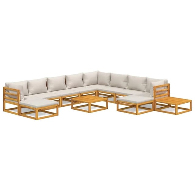 vidaXL 12-tlg Garten-Lounge-Set mit Hellgrauen Kissen Massivholz